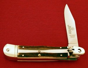 HUBERTUS Solingen Geschmiedet Rostfrei Germany AUTOMATIC SWITCHBLADE Lever Lock Prime Stag Knife