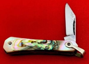 Vintage Unbranded Sleeveboard 1-Blade Shadow Watch Fob Pen Pocket Knife Abalone Scales