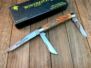 Winchester Stockman 3 1/4” Burnt Orange Jigged Bone 1995 Queen Made