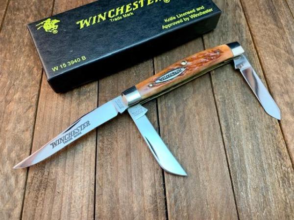 Winchester Stockman 3 1/4” Burnt Orange Jigged Bone 1995 Queen Made