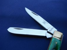 NIB/NOS Rough Rider Knives 2 Blade Trapper Green Bone Folding Pocket Knife. 