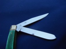 NIB/NOS Rough Rider Knives 2 Blade Trapper Green Bone Folding Pocket Knife. 