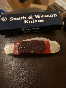 Smith & Wesson USA By Stewart A Taylor 1997 NKCA Red Bone Handle Toe/Sunfish With Two Blades NIB 