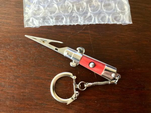 Miniature Switchblade Roach Clip Keychain, Red Wrap Handle, New 