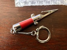 Miniature Switchblade Roach Clip Keychain, Red Wrap Handle, New 
