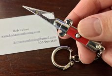 Miniature Switchblade Roach Clip Keychain, Red Wrap Handle, New 
