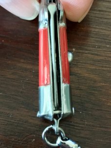 Miniature Switchblade Roach Clip Keychain, Red Wrap Handle, New 