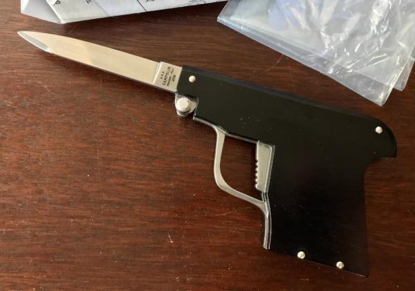 AGA Campolin Letter Opener Pistol Switchblade, Black Handle, Limited Edition of 300 from 2019 