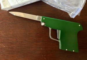 AGA Campolin Letter Opener Pistol Switchblade, Green Handle, Limited Edition of 300 from 2019 
