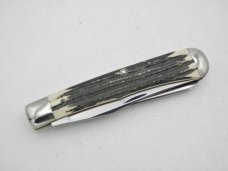 Queen Cutlery #19 GLAZED Trapper Winterbottom bone: 4 1/8” closed, circa 1959, Q STEEL tang stamp