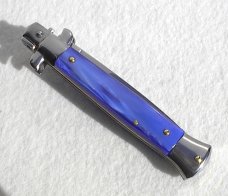 NEW FRANK BELTRAME 9" ACRYLIC BLUE PEARL ITALIAN STILETTO FLAT GRIND BLADE - LAST ONE