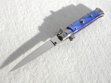 NEW FRANK BELTRAME 9" ACRYLIC BLUE PEARL ITALIAN STILETTO FLAT GRIND BLADE - LAST ONE