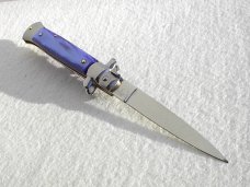 NEW FRANK BELTRAME 9" ACRYLIC BLUE PEARL ITALIAN STILETTO FLAT GRIND BLADE - LAST ONE