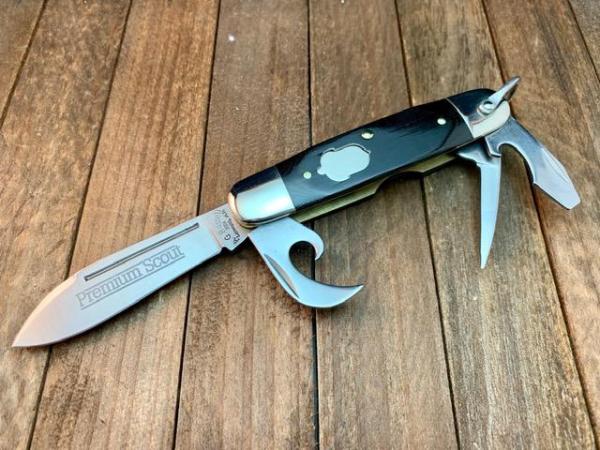 A.G. Russell Premium Scout Knife Black Linen Micarta Handles with 154-CM Blades