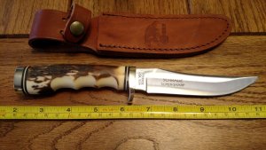 SCHRADE USA 153UH Golden Spike Hunting Knife Leather Sheath Carbon Steel lot #4