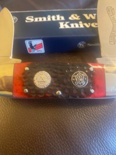 1997 Smith & Wesson USA Stewart Taylor Designed Red Bone Handle NKCA Sunfish/Toe Club Knife #1006