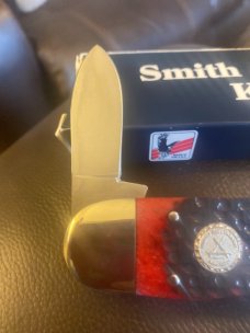 1997 Smith & Wesson USA Stewart Taylor Designed Red Bone Handle NKCA Sunfish/Toe Club Knife #1006