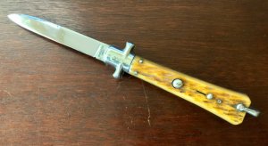 1950's Bargeon French Stiletto With Bail, 8 1/4 Inch, Beautiful Bone Handle, Unused, Hard To Find 