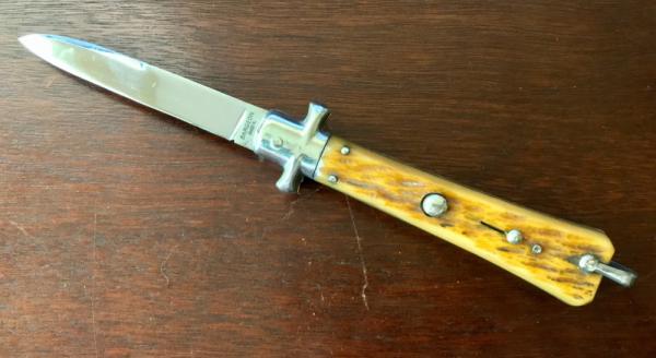 1950's Bargeon French Stiletto With Bail, 8 1/4 Inch, Beautiful Bone Handle, Unused, Hard To Find 