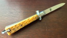 1950's Bargeon French Stiletto With Bail, 8 1/4 Inch, Beautiful Bone Handle, Unused, Hard To Find 