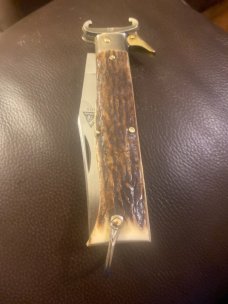 Vintage Germany Indiana # 12 German Fat Stag Lockback With Awesome Stag With Saftejy Release Switch Vintage Germany Indiana # 12 German Fat Stag Lockback With Awesome Stag With Saftejy Release Switch