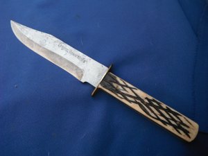 Original Bowie Knife  With Sheath, Bone Handles.  HUNTING KNIFE.   Made in Japan 