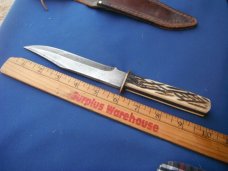 Original Bowie Knife  With Sheath, Bone Handles.  HUNTING KNIFE.   Made in Japan 