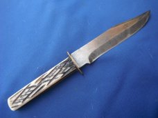 Original Bowie Knife  With Sheath, Bone Handles.  HUNTING KNIFE.   Made in Japan 