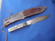 Original Bowie Knife  With Sheath, Bone Handles.  HUNTING KNIFE.   Made in Japan 