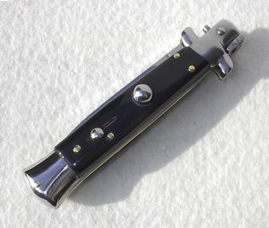 FRANK BELTRAME 8" COLTELLERIE ITALY BLACK ACRYLIC FLAT GRIND STILETTO - MINT 