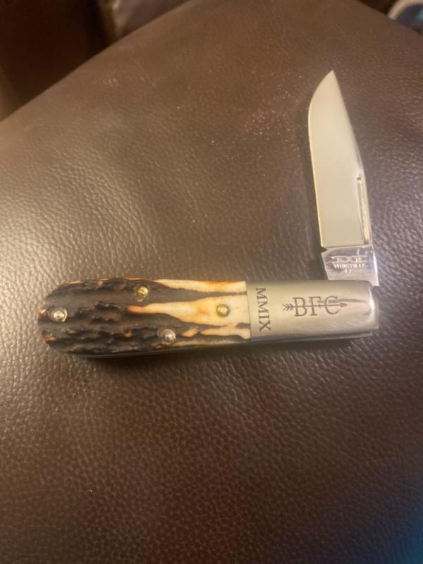 Schatt & Morgan MMIX BFC Monster Fat & Gnarly Stag Barlow With Nickel Silver Bolsters & Single Blade Schatt & Morgan MMIX BFC Monster Fat & Gnarly Stag Barlow With Nickel Silver Bolsters & Single Blade