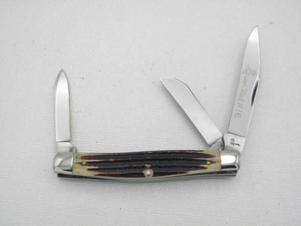 Queen Cutlery #16 Stockman, 1958 - 1960, 3 3/8” closed, genuine Winterbottom bone Queen Cutlery #16 Stockman, 1958 - 1960, 3 3/8” closed, genuine Winterbottom bone
