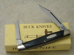Buck 305 USA (Camillus) Lancer Black Delrin 2 Blade Stockman Knife in Box c.1974-1985
