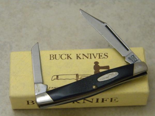 Buck 305 USA (Camillus) Lancer Black Delrin 2 Blade Stockman Knife in Box c.1974-1985