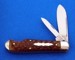 SCHRADE CUT CO WALDEN NY Super Pretty Peach Seed Bone LONG PULL EASY OPEN Knife 1904/1946 Vintage