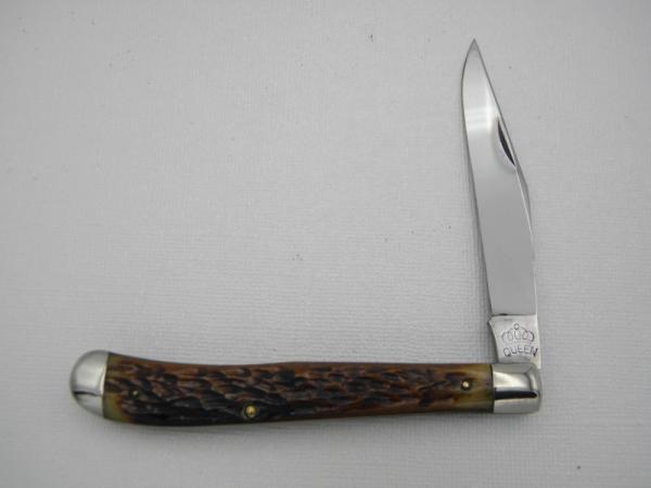 Queen Cutlery #11 Utility: 4 1/8” single blade jack: late 1946, Rogers bone handles