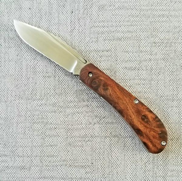 Doc Shiffer Custom Lanny Clip.slipjoint.3.75"..Redwood Burl...52100..washers,from Atlanta Blade Show