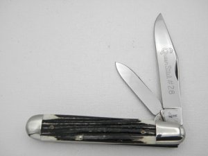 Queen Cutlery Co. #28 English Jack in Winterbottom Bone: 4 1/2” closed; 1958 - 1960, etched blade, Q