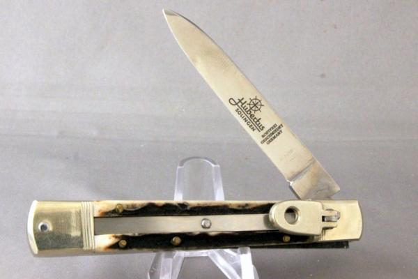 HUBERTUS AUTOMATIC, 4½ Inches Long, Stag Handles, Fires Hard Locks Up Tight