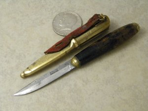 Vintage A. Halling Eskilstuna Wood Knife w/Scrolled Brass Sheath