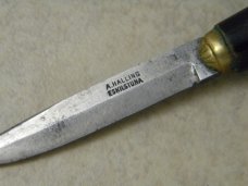 Vintage A. Halling Eskilstuna Wood Knife w/Scrolled Brass Sheath Vintage A. Halling Eskilstuna Wood Knife w/Scrolled Brass Sheath