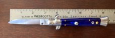 2 Herbertz German Market Stiletto Switchblades, Faux Ivory & Blue Acrylic Scales, New In Boxes 