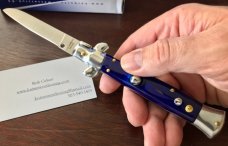 2 Herbertz German Market Stiletto Switchblades, Faux Ivory & Blue Acrylic Scales, New In Boxes 