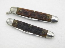 TWO KNIVES - Queen Cutlery #5 and #7 Senator Pens, 2 ½” closed, 1947, Rogers bone handles TWO KNIVES - Queen Cutlery #5 and #7 Senator Pens, 2 ½” closed, 1947, Rogers bone handles