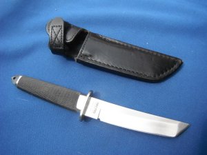 RARE COLD STEEL JAPANESE MINI TANTO FIXED BLADE KNIFE WITH ORIGINAL LEATHER SHEATH.  MADE IN JAPAN!!