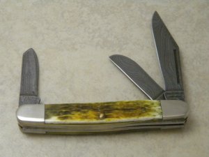Parker-Edwards Alabama, USA Bone Damascus Stockman Knife