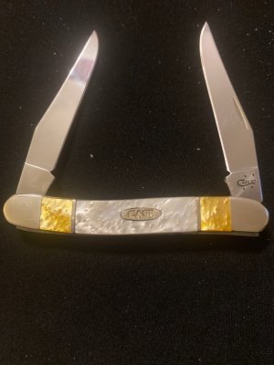 2016 Case XX USA Muskrat SS Antique Gold & White Peal Corelon With Two Stainless Steel Blades New