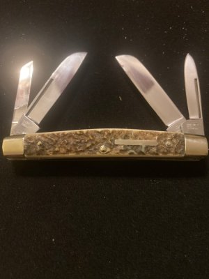 Vintage Hoffritz Germany Thick & Gnarly Stag Hamdle Congress With Four Blades & A Bar Sheild 