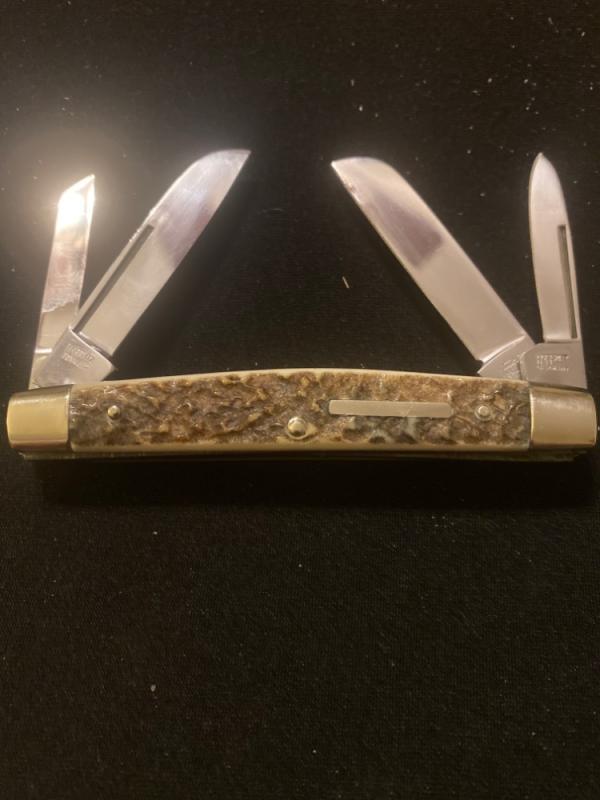 Vintage Hoffritz Germany Thick & Gnarly Stag Hamdle Congress With Four Blades & A Bar Sheild 