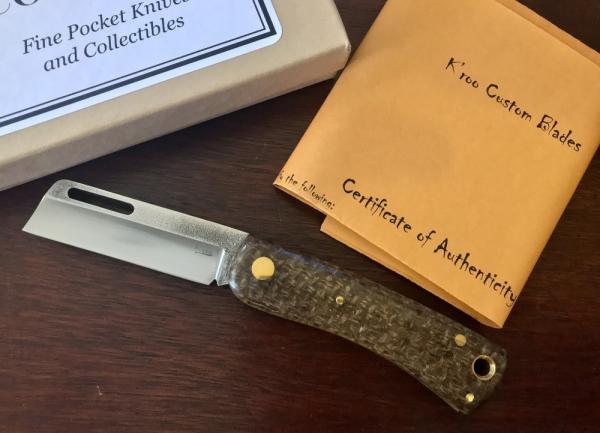 Kroo Chunky Frank, Coffee Bean Bag Micarta Handles, New with Box and Certificate, Willem OKelly Kroo Chunky Frank, Coffee Bean Bag Micarta Handles, New with Box and Certificate, Willem OKelly